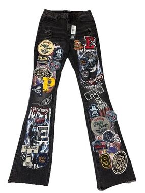 Rockstar Original Brittiny Black Patchwork Stacked Flare Jean